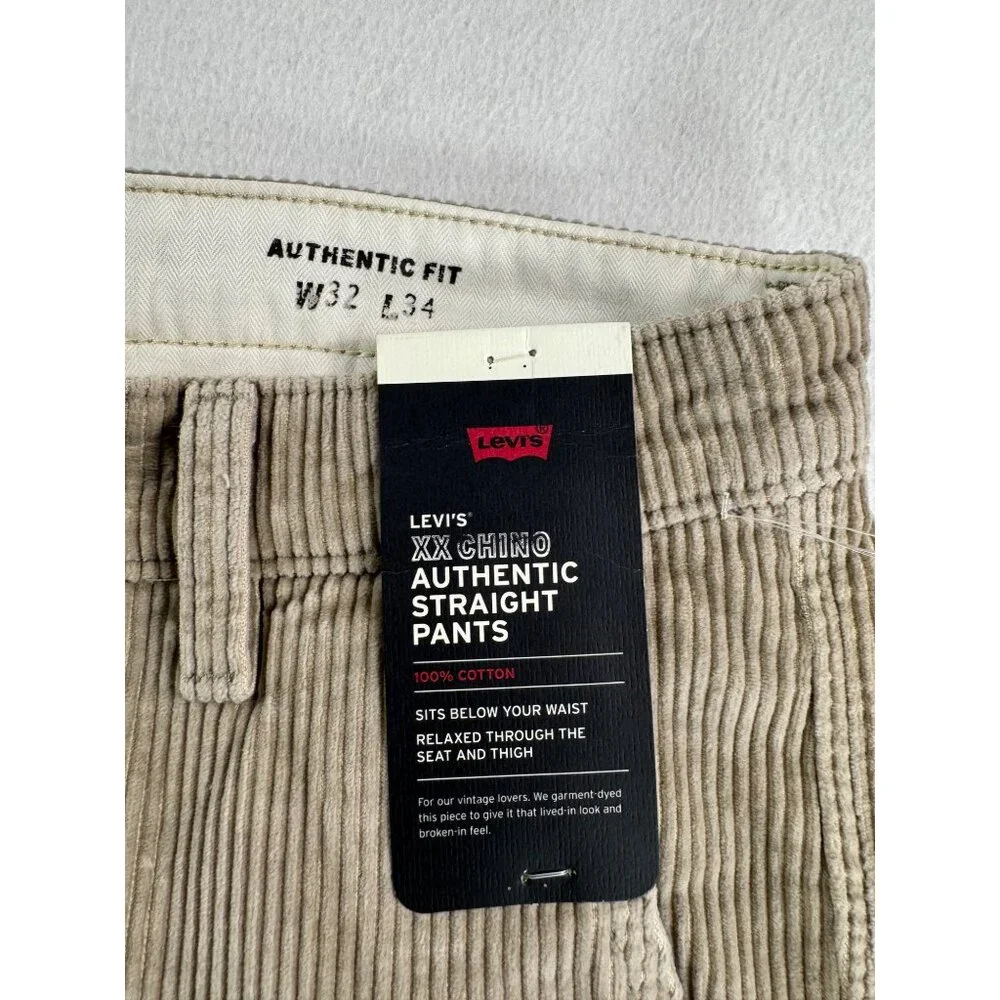 Levis XX Chino Authentic straight leg corduroy pants men tan preppy dandy 32x34‎